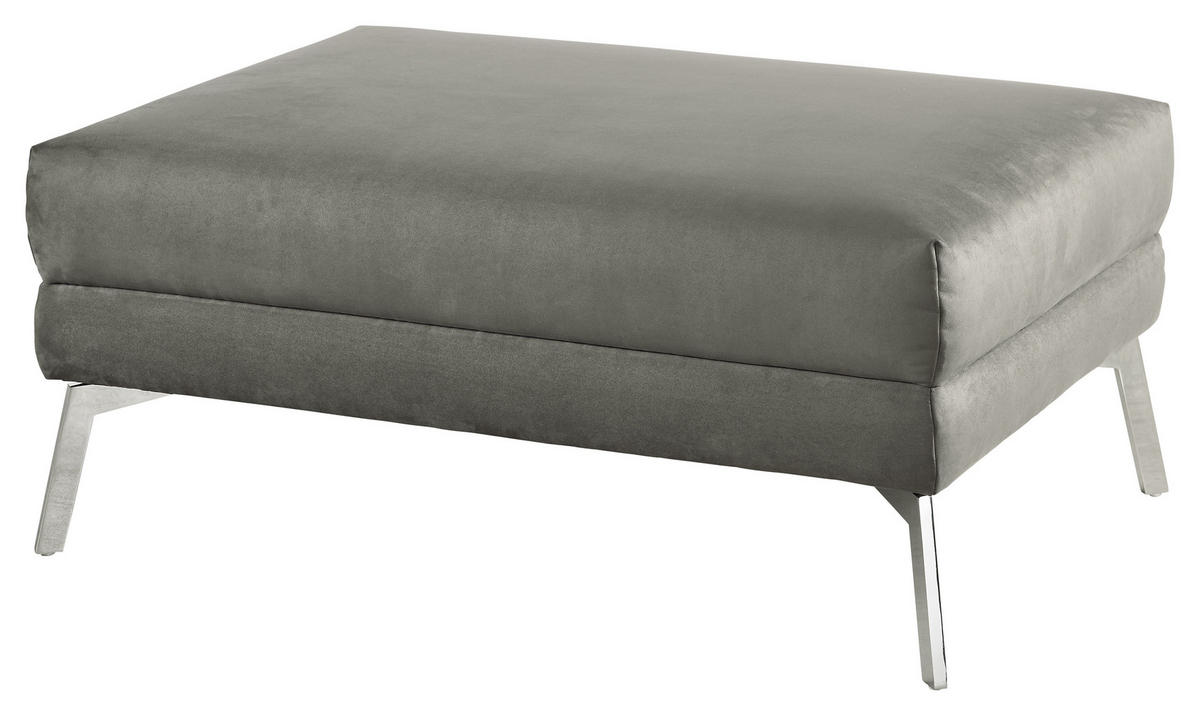 HOCKER in Textil Graphitfarben  - Chromfarben/Graphitfarben, Design, Textil/Metall (109/44/74cm) - Dieter Knoll