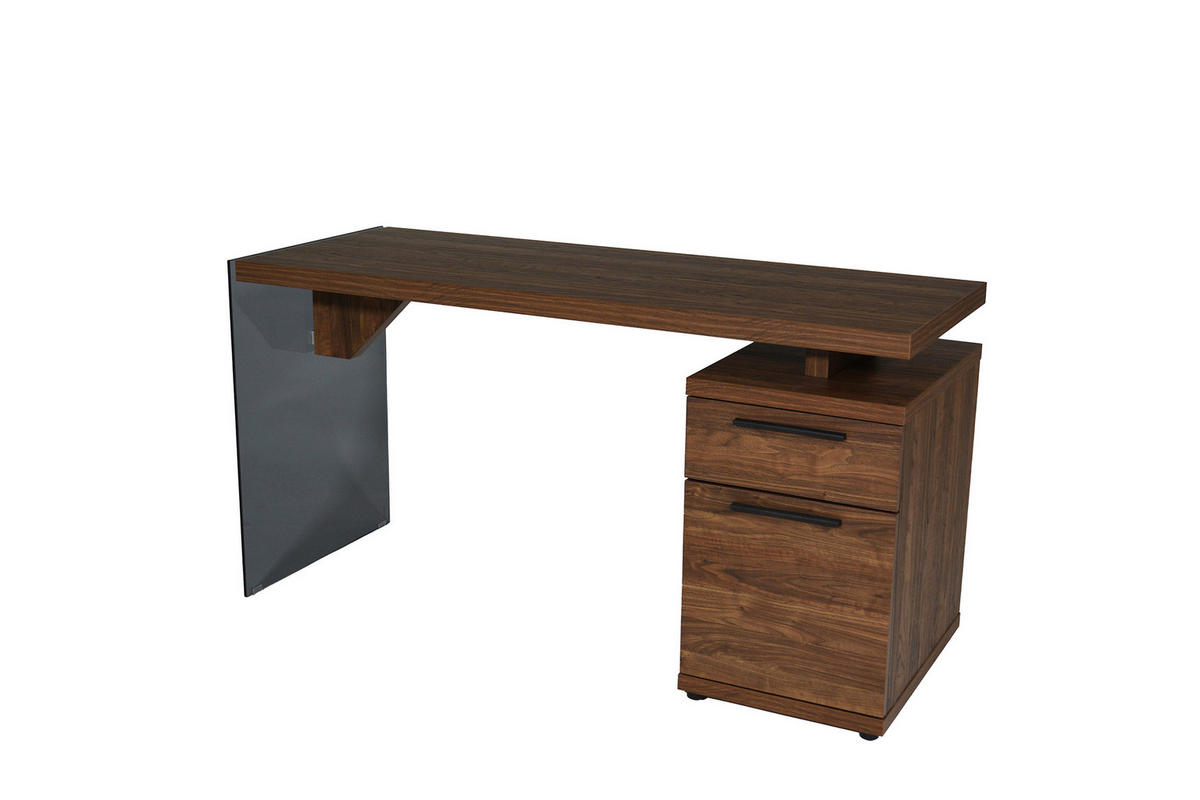 SCHREIBTISCH 141,8/74/55 cm Walnussfarben  - Walnussfarben/Schwarz, Design, Glas/Holzwerkstoff (141,8/74/55cm) - MID.YOU