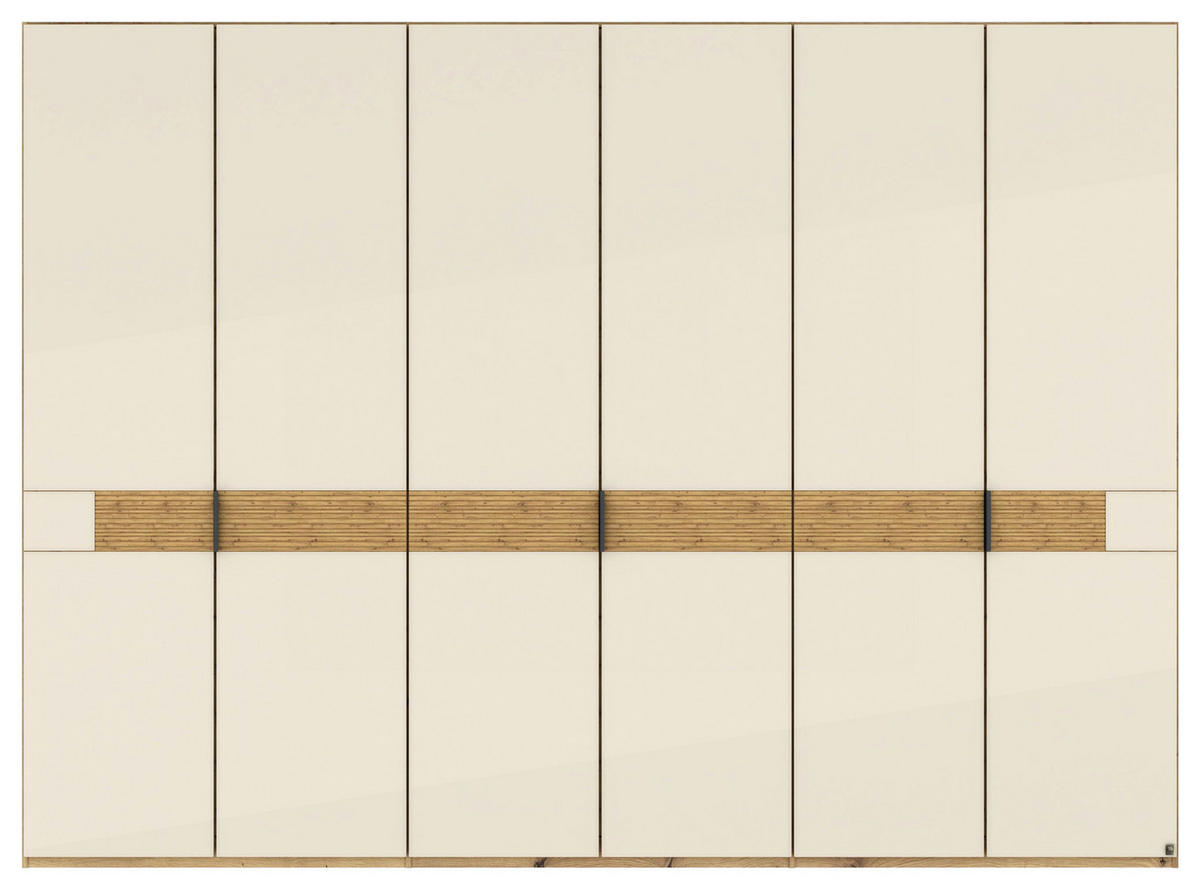 DREHTÜRENSCHRANK 300/216/58 cm,  in Champagner, Eiche Bianco, 6 Tür(en)  - Schieferfarben/Eiche Bianco, Design, Glas/Holz (300/216/58cm) - Musterring