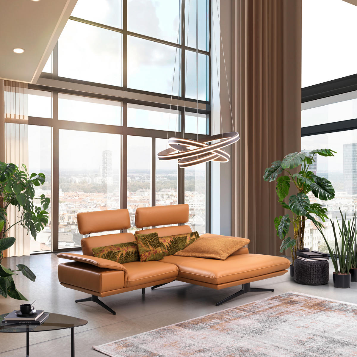 ECKSOFA in Echtleder Bernsteinfarben  - Beige/Bernsteinfarben, Design, Leder/Metall (152/239cm) - Koinor