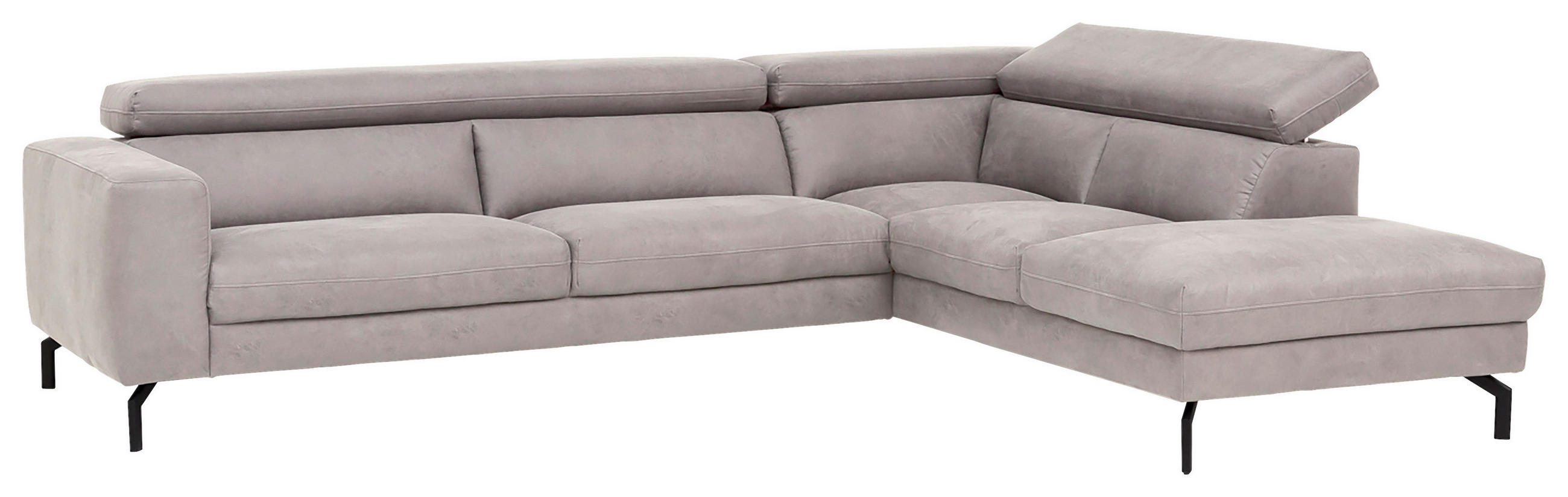 ECKSOFA CALIFORNIA Silberfarben Mikrofaser  - Silberfarben/Schwarz, MODERN, Textil/Metall (305/233cm) - Trendmanufaktur