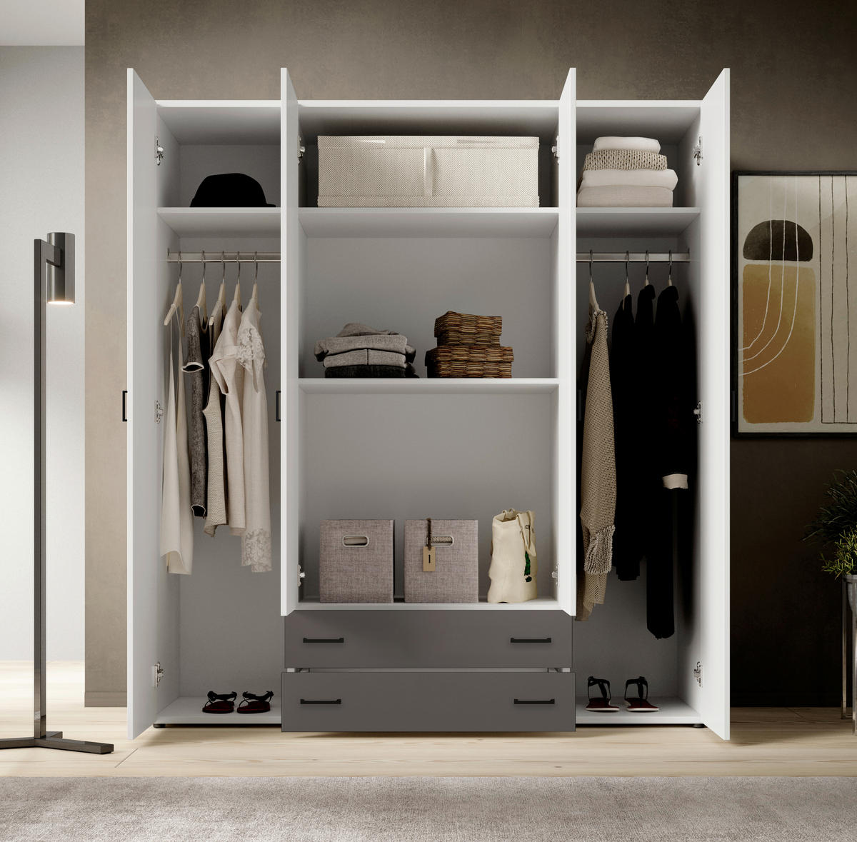 OMARA S KLASIČNIMI VRATI, barve grafita, bela  - črna/bela, Konvencionalno, steklo/leseni material (160,5/176/51,1cm) - Xora