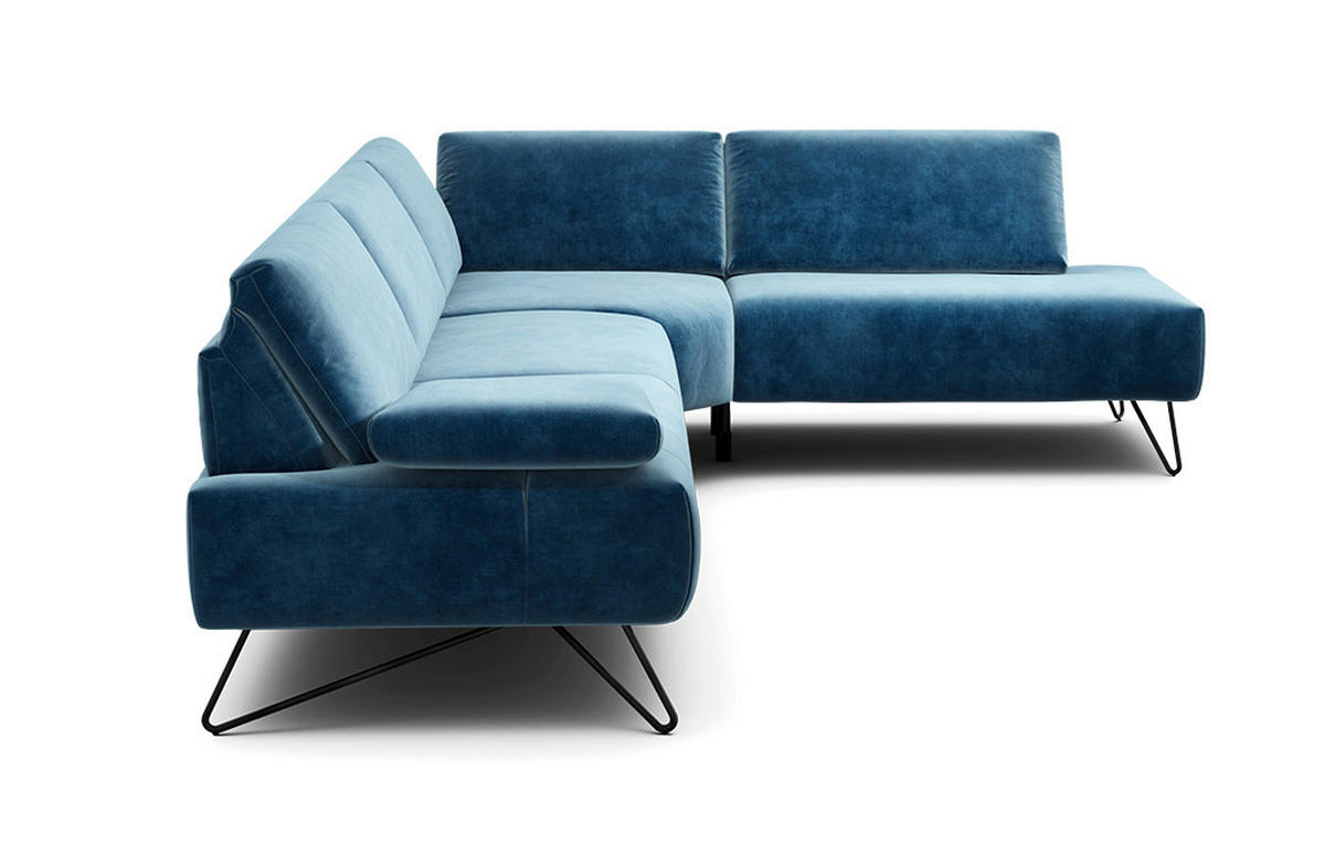 ECKSOFA Cosy Blau Samt  - Blau/Schwarz, Design, Textil/Metall (288-303/213cm) - SENSOO