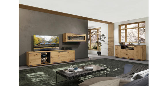 WOHNWAND 2-teilig  in Graphitfarben, Eichefarben  303/150/49 cm  - Eichefarben/Schwarz, Design, Glas/Holzwerkstoff (303/150/49cm) - Cantus