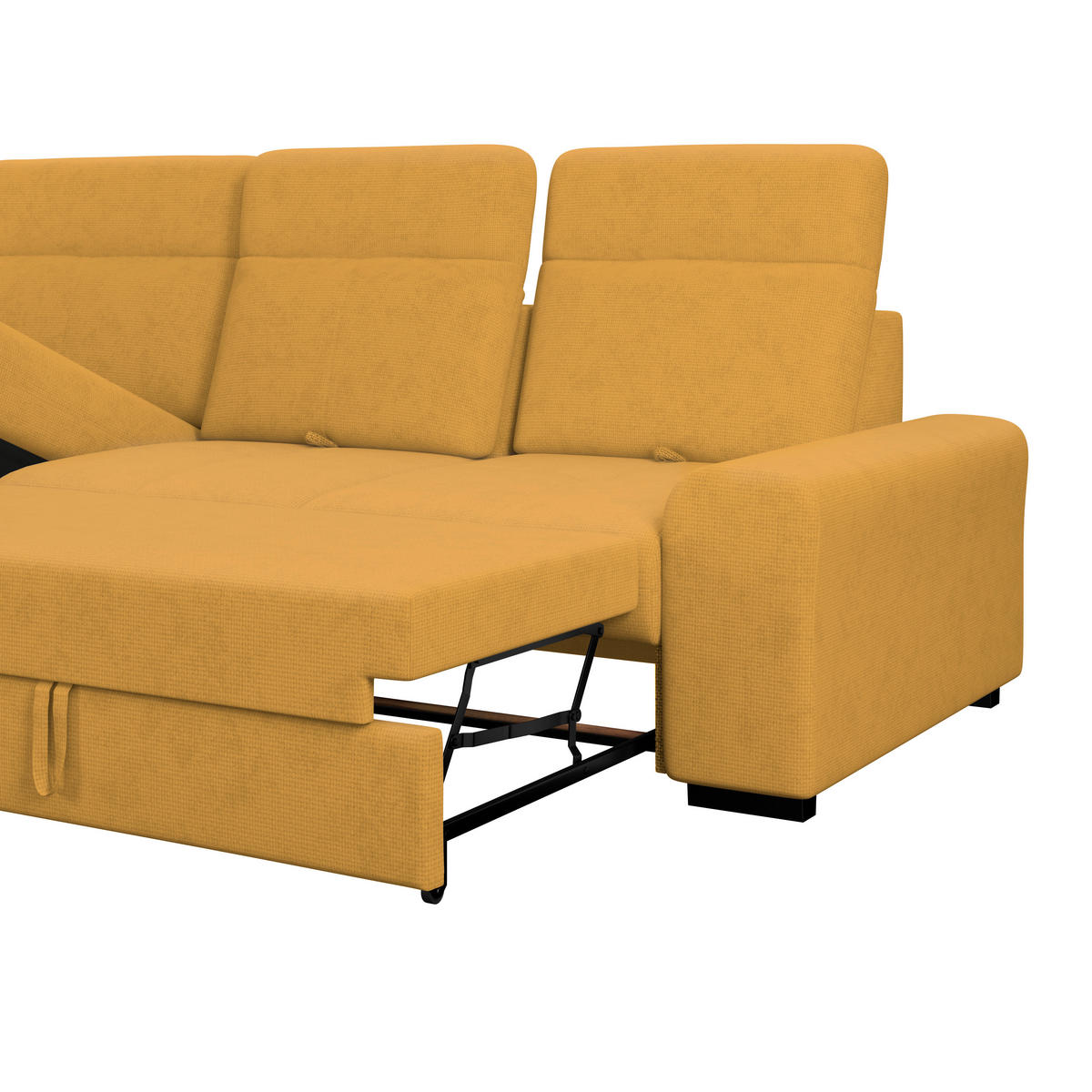 ECKSOFA Gelb Chenille Rücken echt, Kopfteilverstellung  - Gelb/Schwarz, KONVENTIONELL, Holz/Textil (203/286cm) - MID.YOU