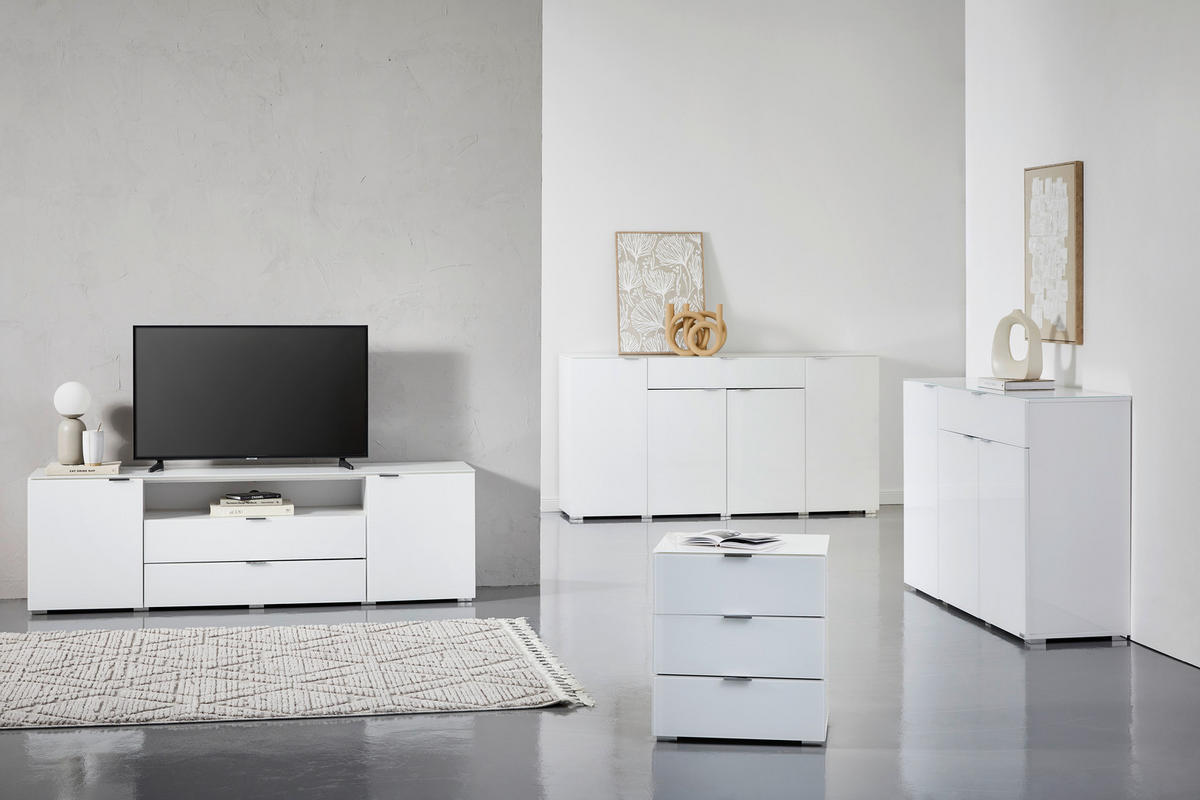 SIDEBOARD  in 180/92/42 cm  - Chromfarben/Weiß, Design, Glas/Holzwerkstoff (180/92/42cm) - Novel