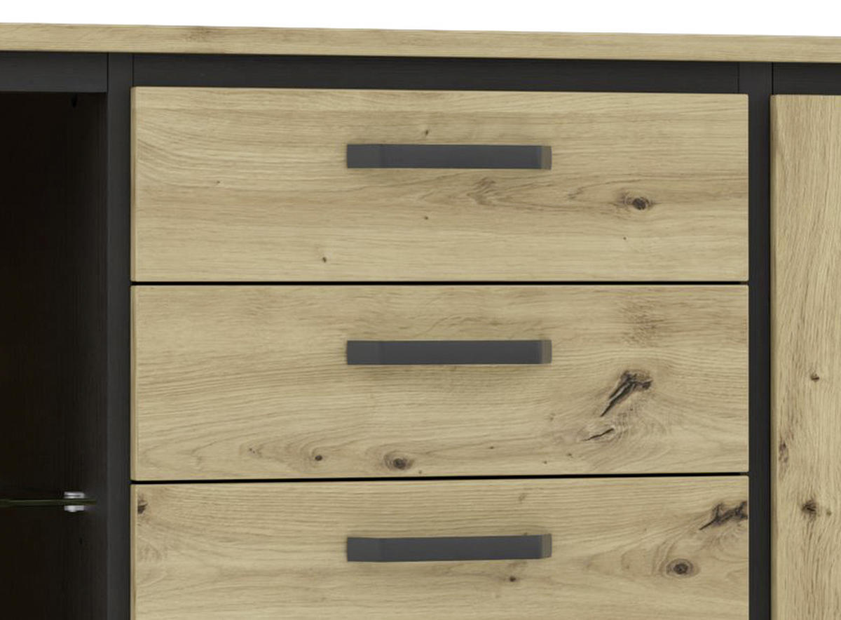 SIDEBOARD 177,4/81,3/41,5 cm  in Schwarz, Eichefarben  - Eichefarben/Schwarz, Basics, Glas/Holzwerkstoff (177,4/81,3/41,5cm) - Livetastic