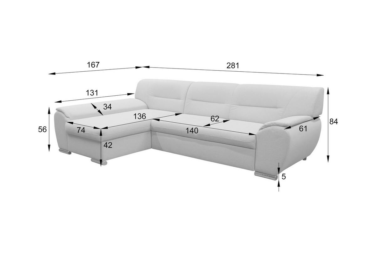 ECKSOFA Grau Flachgewebe  - Silberfarben/Grau, Design, Kunststoff/Textil (281/167cm) - MID.YOU