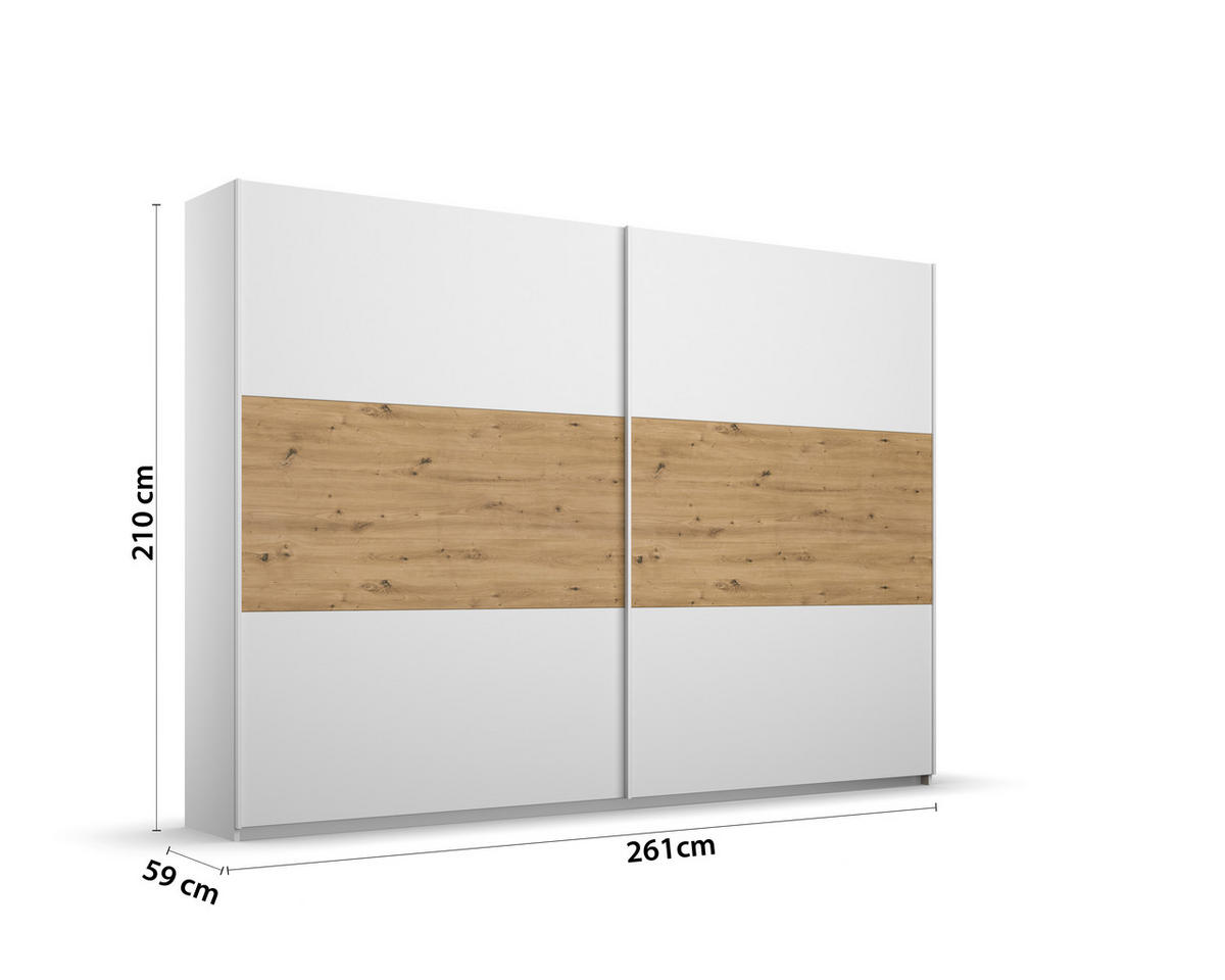 SCHWEBETÜRENSCHRANK  in Weiß, Eiche Artisan  - Weiß/Eiche Artisan, MODERN, Holzwerkstoff/Metall (261/210/54cm) - Rauch Möbel