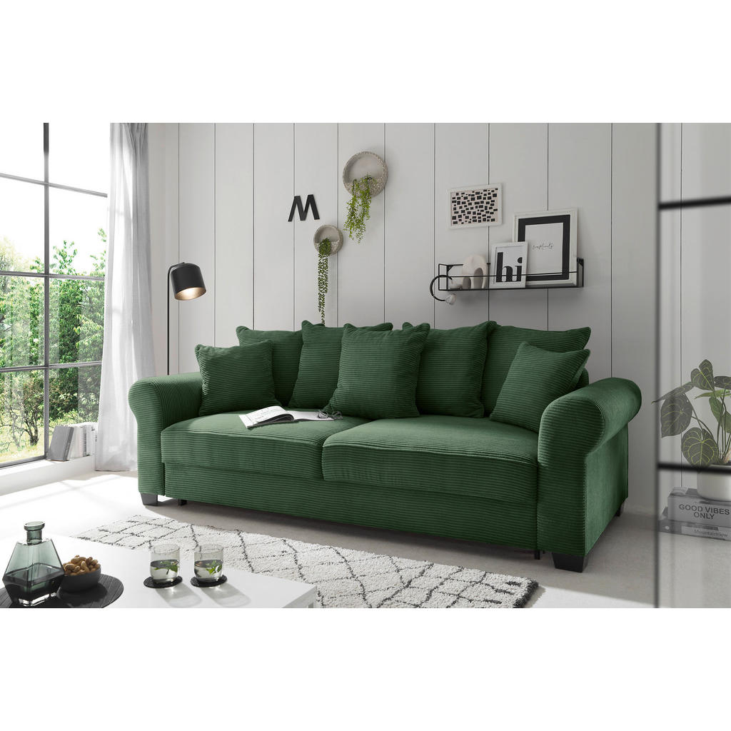 Thumbnail - Hom`in Schlafsofa, Dunkelgrün, Textil, 2-Sitzer, Füllung: Polyester, 247x95x125 cm, Stoffauswahl, Liegefunktion, Rücken ...