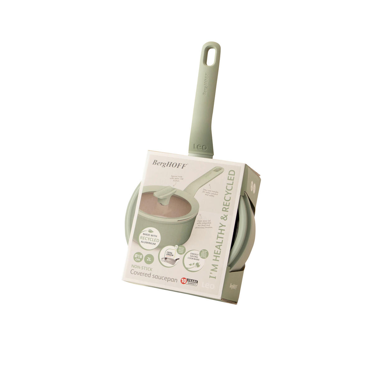 STIELKASSEROLLE Balance 2 l  - Transparent/Salbeigrün, Basics, Metall (18/13cm) - BergHOFF