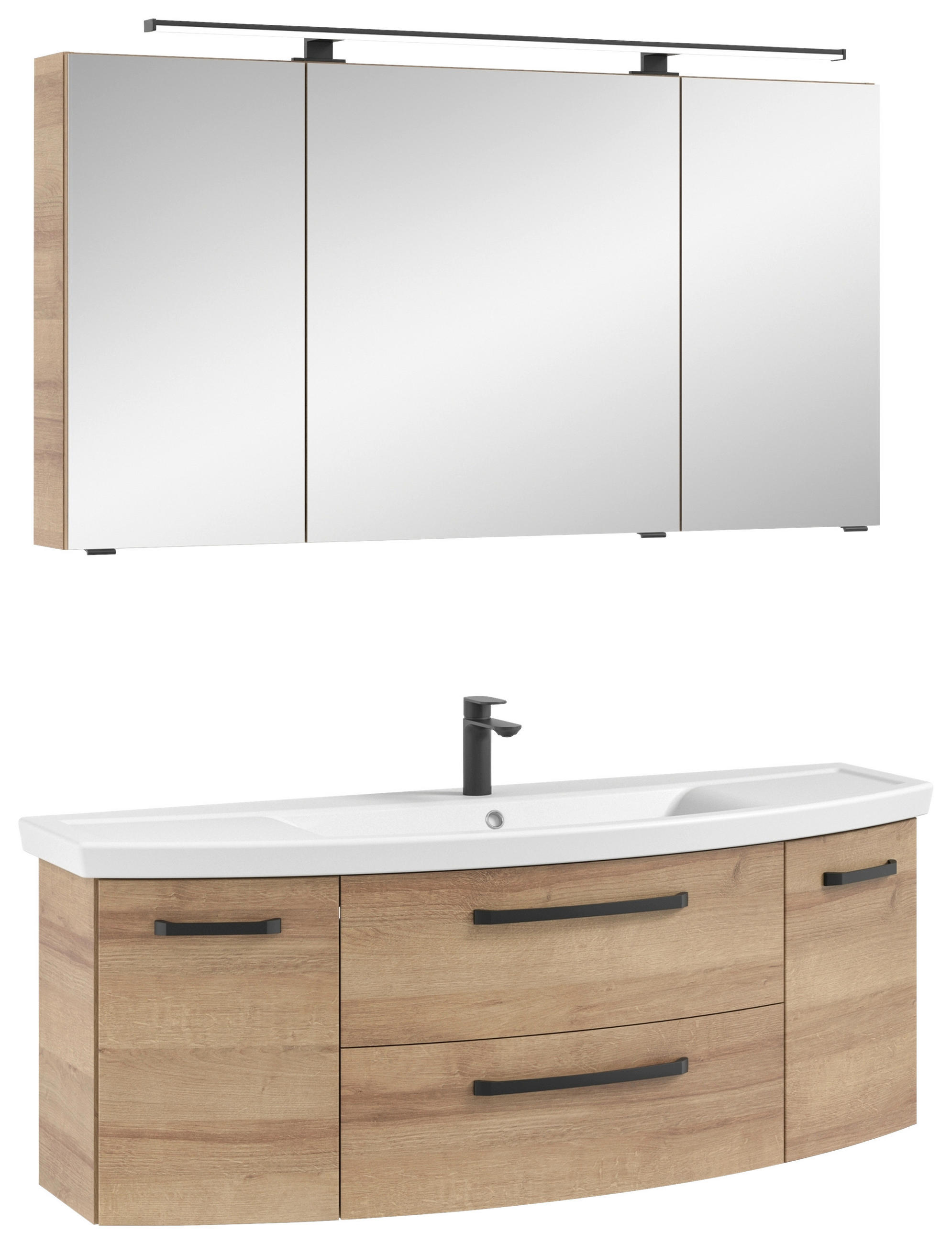 BADEZIMMER 3-teilig  in 135 cm  - Eichefarben/Schwarz, MODERN, Glas/Keramik (135cm) - Sadena