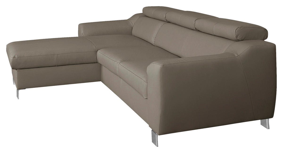 ECKSOFA in Lederlook Echtleder Taupe  - Taupe/Chromfarben, Design, Leder/Textil (176/242cm) - Livetastic