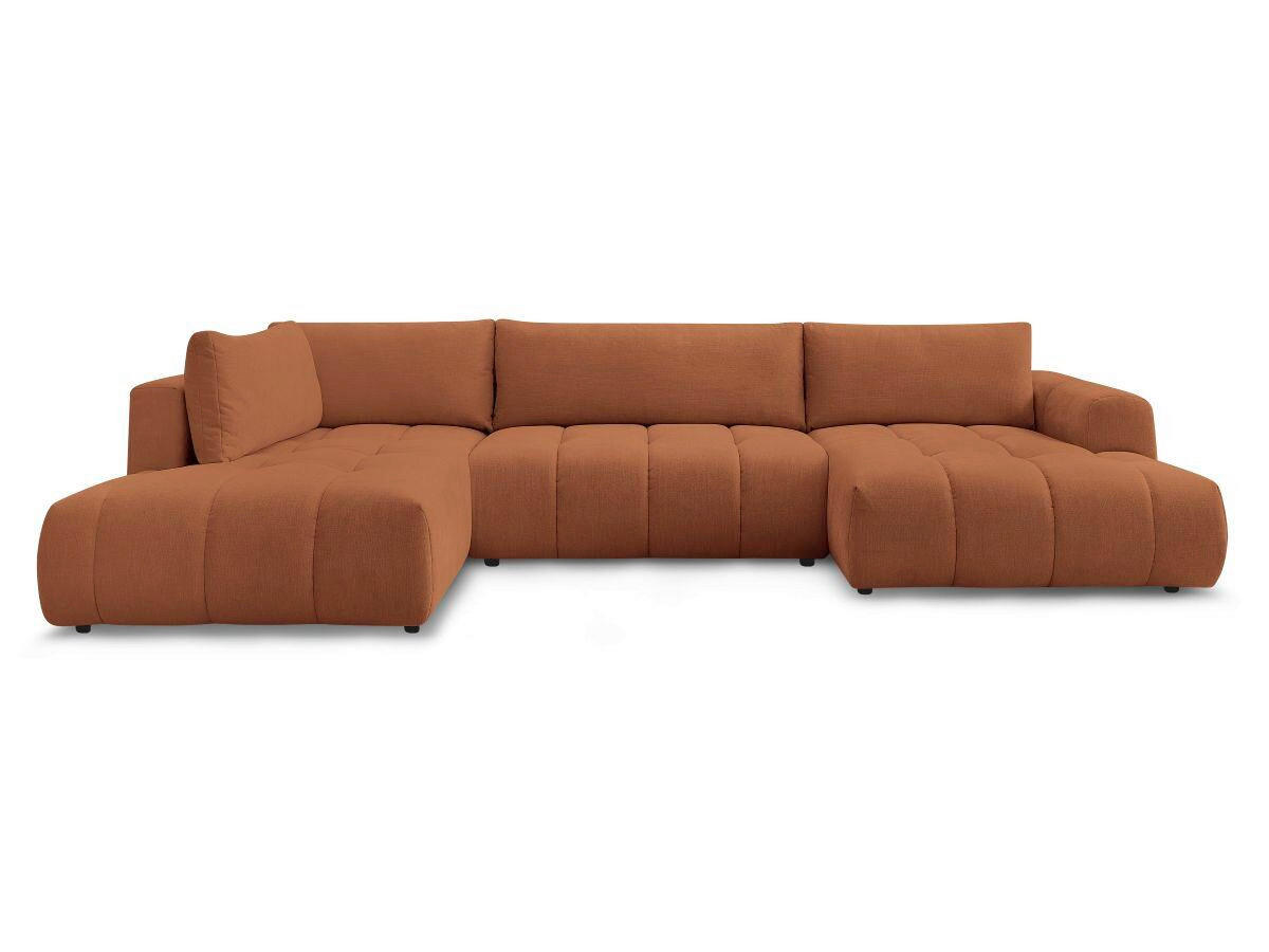 WOHNLANDSCHAFT  FUJI  Orange Leinenoptik  - Schwarz/Orange, MODERN, Kunststoff/Textil (204/377/160cm)