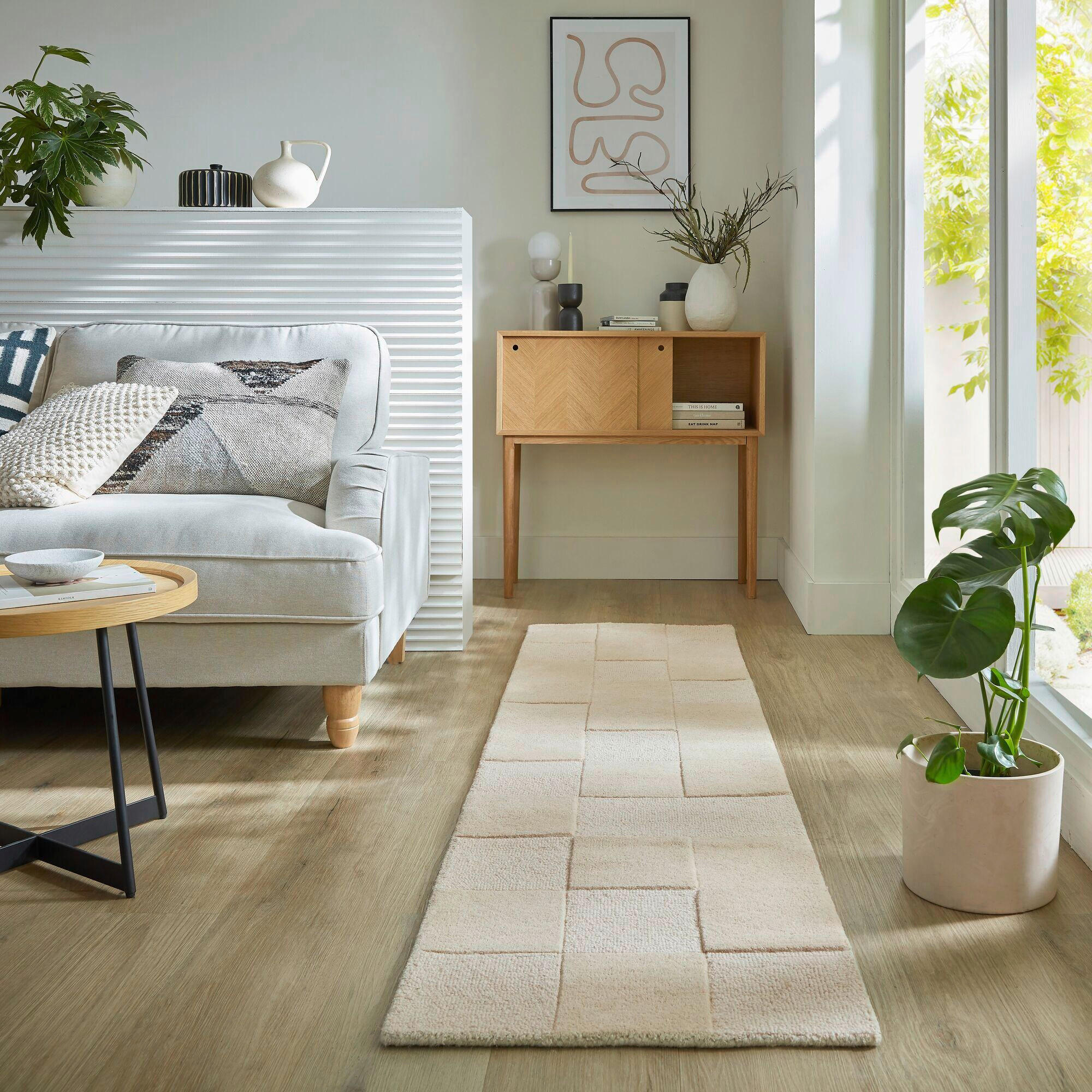 HANDWEBTEPPICH 60/230 cm CHECKERBOARD Naturfarben  - Naturfarben, KONVENTIONELL, Textil (60/230cm)