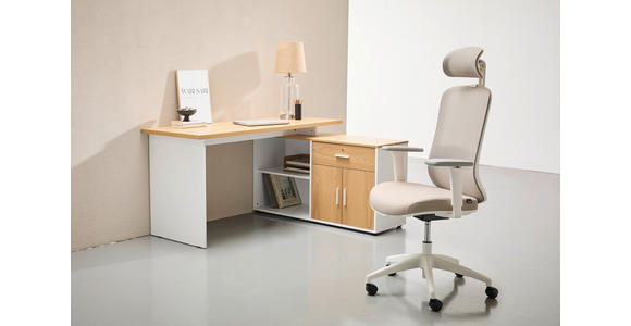 ECKSCHREIBTISCH 150/119/75 cm  in Weiß, Eiche Bianco  - Eiche Bianco/Silberfarben, Design, Holzwerkstoff/Kunststoff (150/119/75cm) - Xora