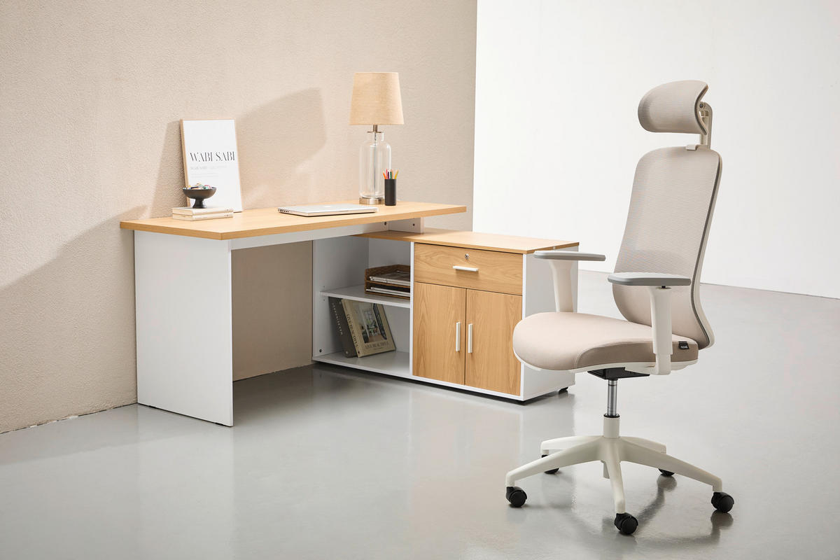 ECKSCHREIBTISCH 150/119/75 cm  in Weiß, Eiche Bianco  - Eiche Bianco/Silberfarben, Design, Holzwerkstoff/Kunststoff (150/119/75cm) - Xora