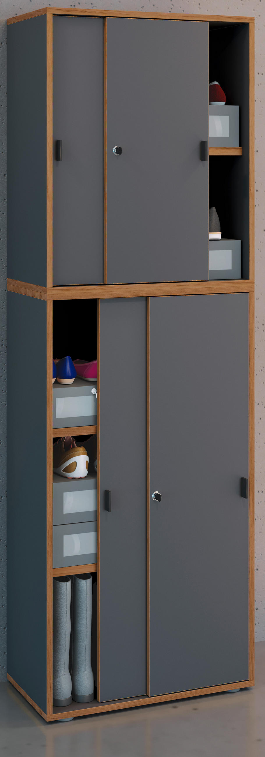 SCHUHSCHRANK  in 60/183/37 cm  - Honigeiche/Anthrazit, Design, Holzwerkstoff/Kunststoff (60/183/37cm) - MID.YOU