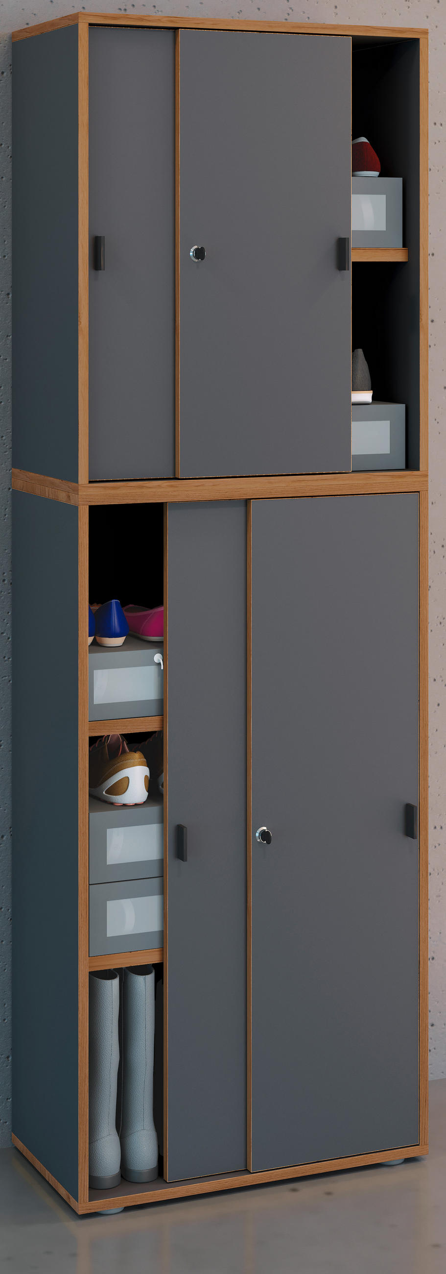 SCHUHSCHRANK  in 60/183/37 cm  - Honigeiche/Anthrazit, Design, Holzwerkstoff/Kunststoff (60/183/37cm) - MID.YOU