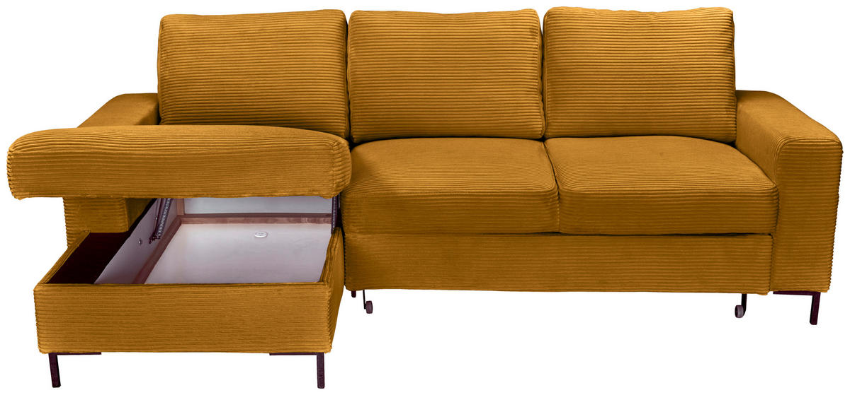 ECKSOFA Currygelb Cord  - Currygelb/Schwarz, KONVENTIONELL, Textil/Metall (150/240cm) - Carryhome