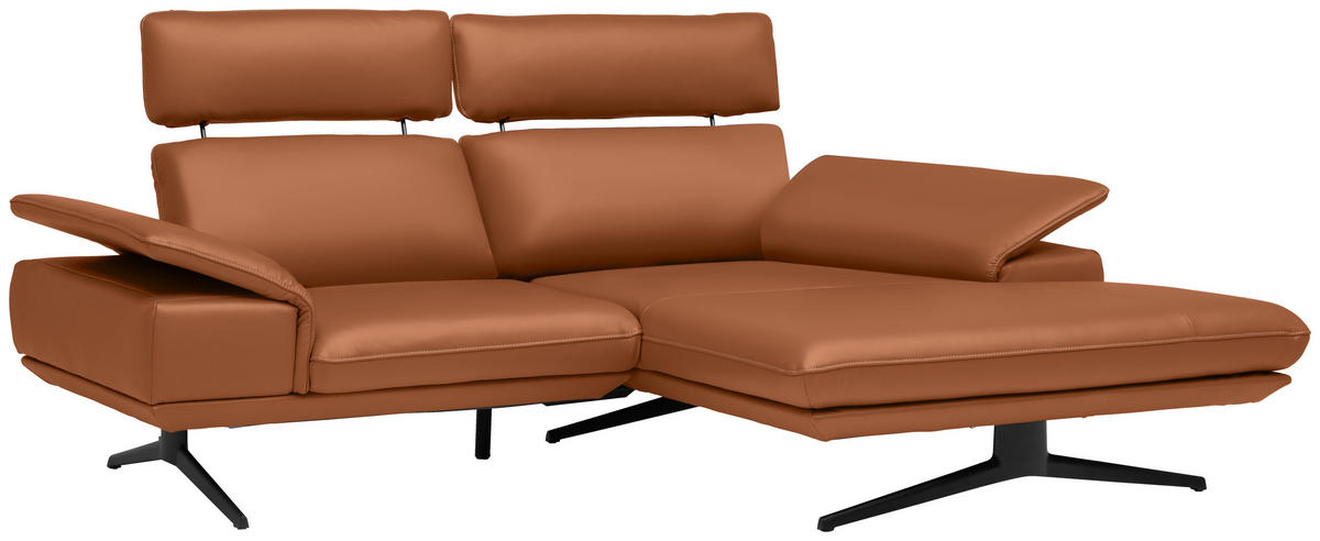 ECKSOFA in Echtleder Cognac  239/152 cm  - Cognac/Beige, Design, Leder/Metall (239/152cm) - Koinor