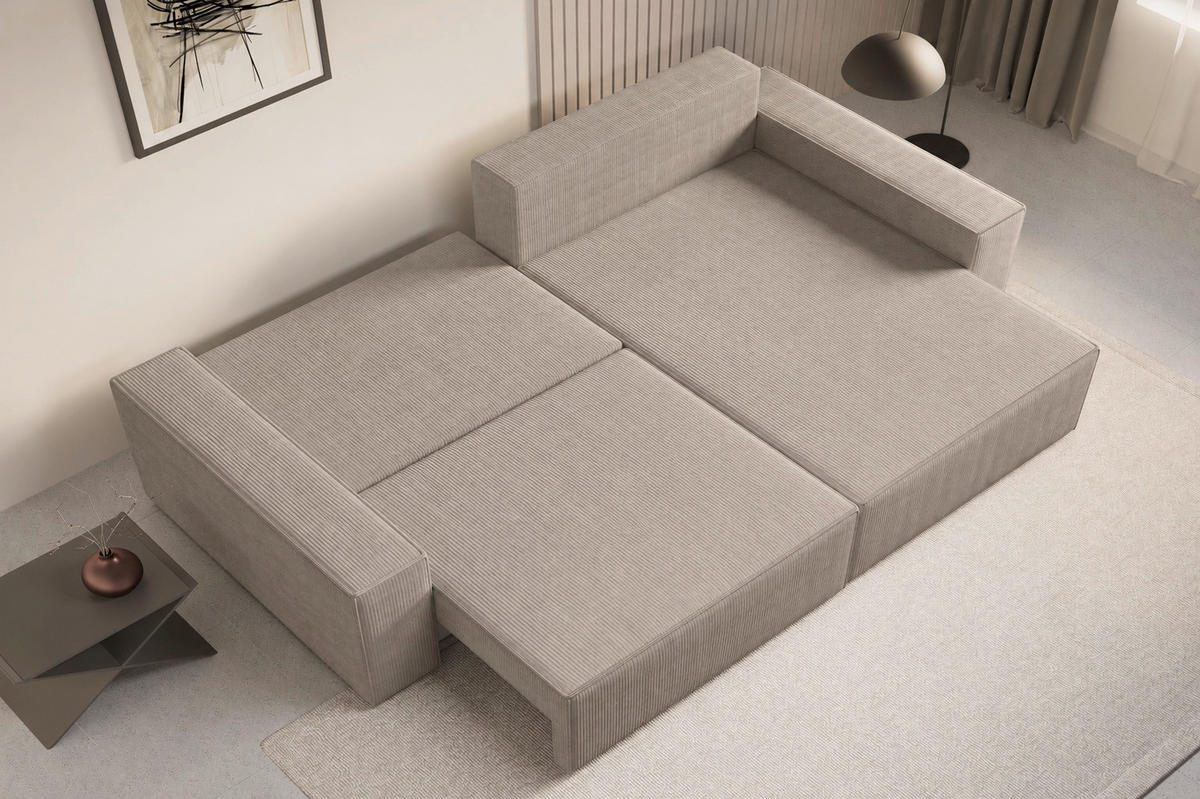 ECKSOFA BRAZIL MINI L Hellbraun Rückenkissen, Schlaffunktion, Stauraum  - Hellbraun/Schwarz, Design, Textil (248/162cm) - MID.YOU