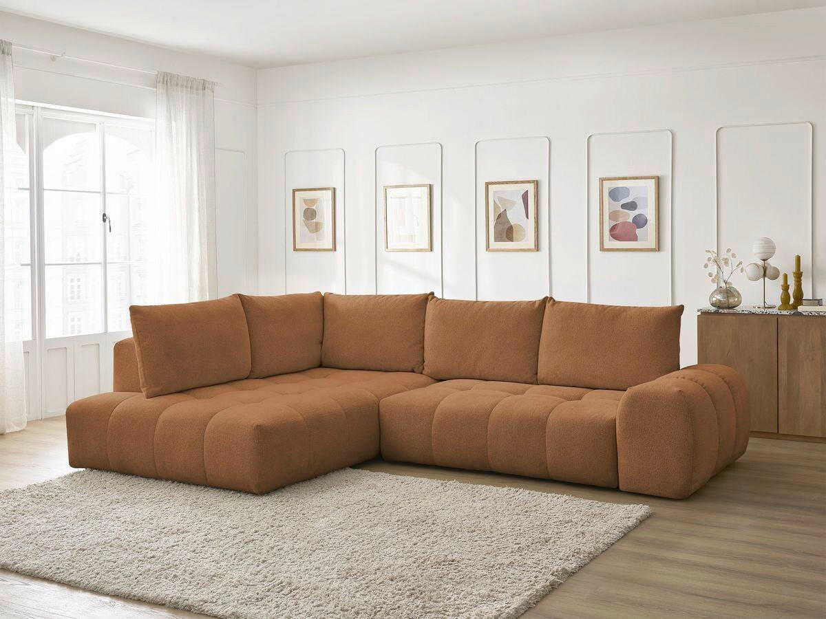 ECKSCHLAFSOFA EVEREST  mit Rücken echt, Armteil links, Armteil rechts Flachgewebe Orange  - Schwarz/Orange, MODERN, Kunststoff/Textil (320/212cm)