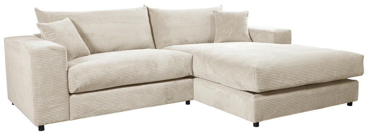 ECKSOFA  Cord, Velours Creme  - Creme/Schwarz, Basics, Kunststoff/Textil (265/180cm) - Livetastic