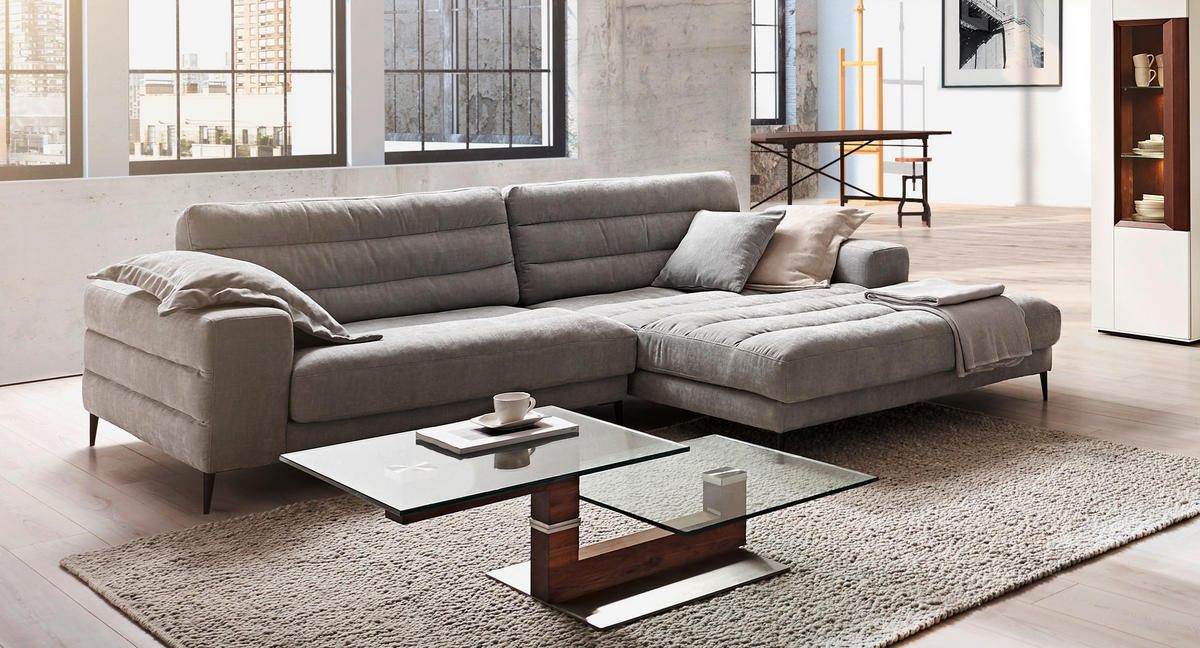ECKSOFA in Flachgewebe Hellblau  - Schwarz/Hellblau, Design, Textil/Metall (296/207cm) - Dieter Knoll