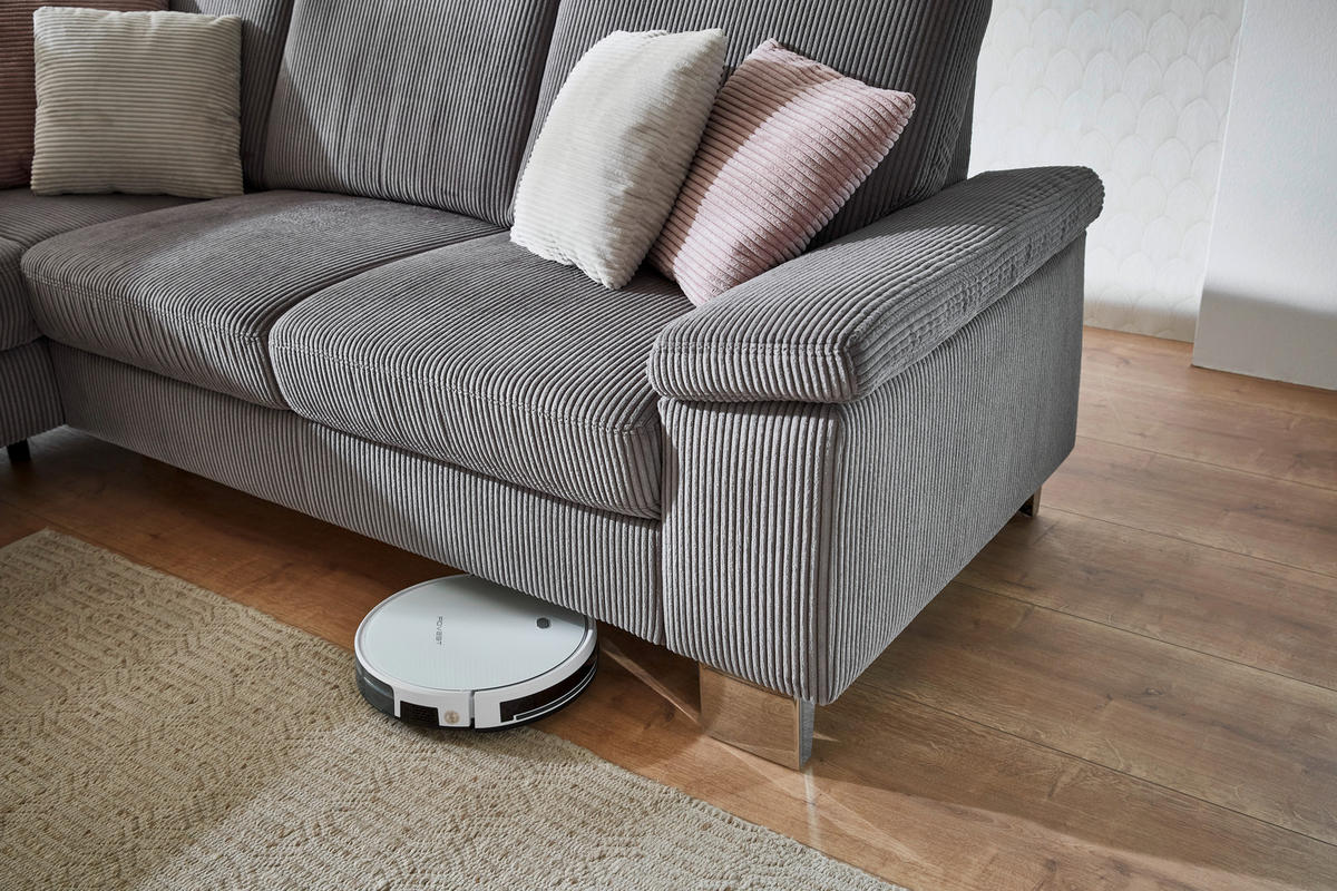 ECKSOFA in Cord Anthrazit  - Edelstahlfarben/Anthrazit, Konventionell, Textil/Metall (200/248cm) - Beldomo System