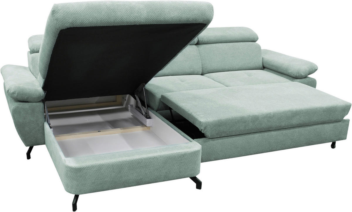 ECKSOFA OMEGA Mintgrün Chenille Zierkissen, Bettkasten  - Schwarz/Mintgrün, Design, Textil/Metall (186/280cm) - MID.YOU