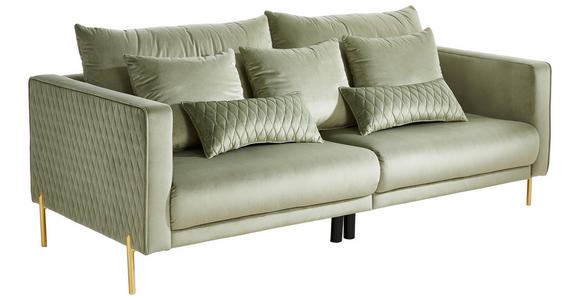 BIGSOFA in Samt Salbeigrün  - Salbeigrün/Goldfarben, Trend, Textil/Metall (230/94/110cm) - Ambia Home