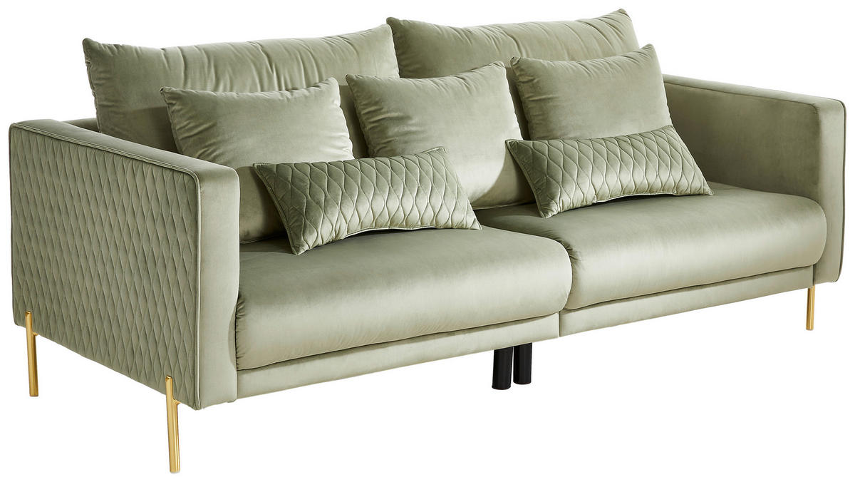 BIGSOFA Samt Salbeigrün  - Salbeigrün/Goldfarben, Trend, Textil/Metall (230/94/110cm) - Ambia Home