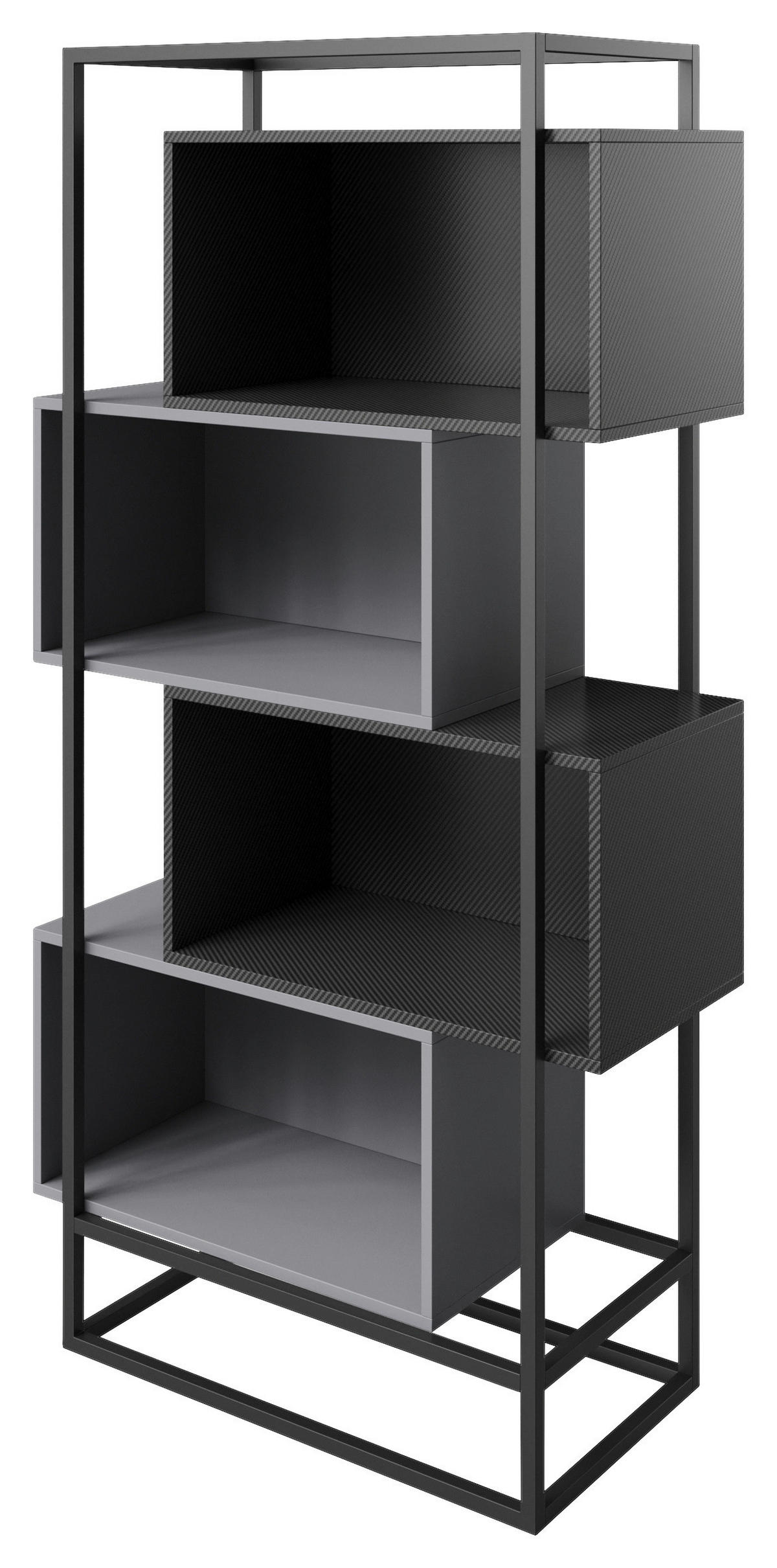 REGAL 70/164/38 cm siva, črna  - siva/črna, Moderno, kovina/leseni material (70/164/38cm) - Minecraft