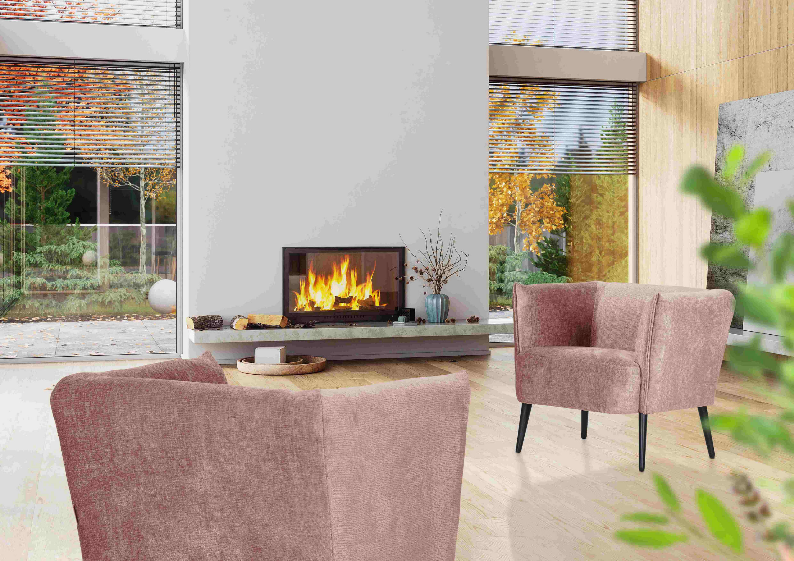 SESSEL in Chenille Altrosa  - Schwarz/Altrosa, Design, Textil/Metall (76/73/76cm) - Landscape