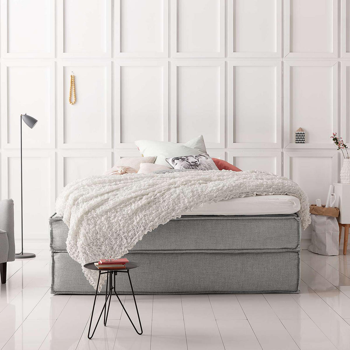 BOXSPRINGBETT 140/200 cm  in Hellgrau  - Hellgrau/Schwarz, Design, Textil (140/200cm) - home24