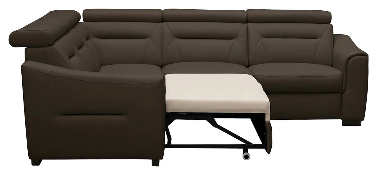 ECKSOFA Dunkelbraun Echtleder Lederlook Schlaffunktion, Rücken echt, Relaxfunktion, Kopfteilverstellung  - Wengefarben/Dunkelbraun, Design, Leder/Holz (260/260cm) - Celina Home