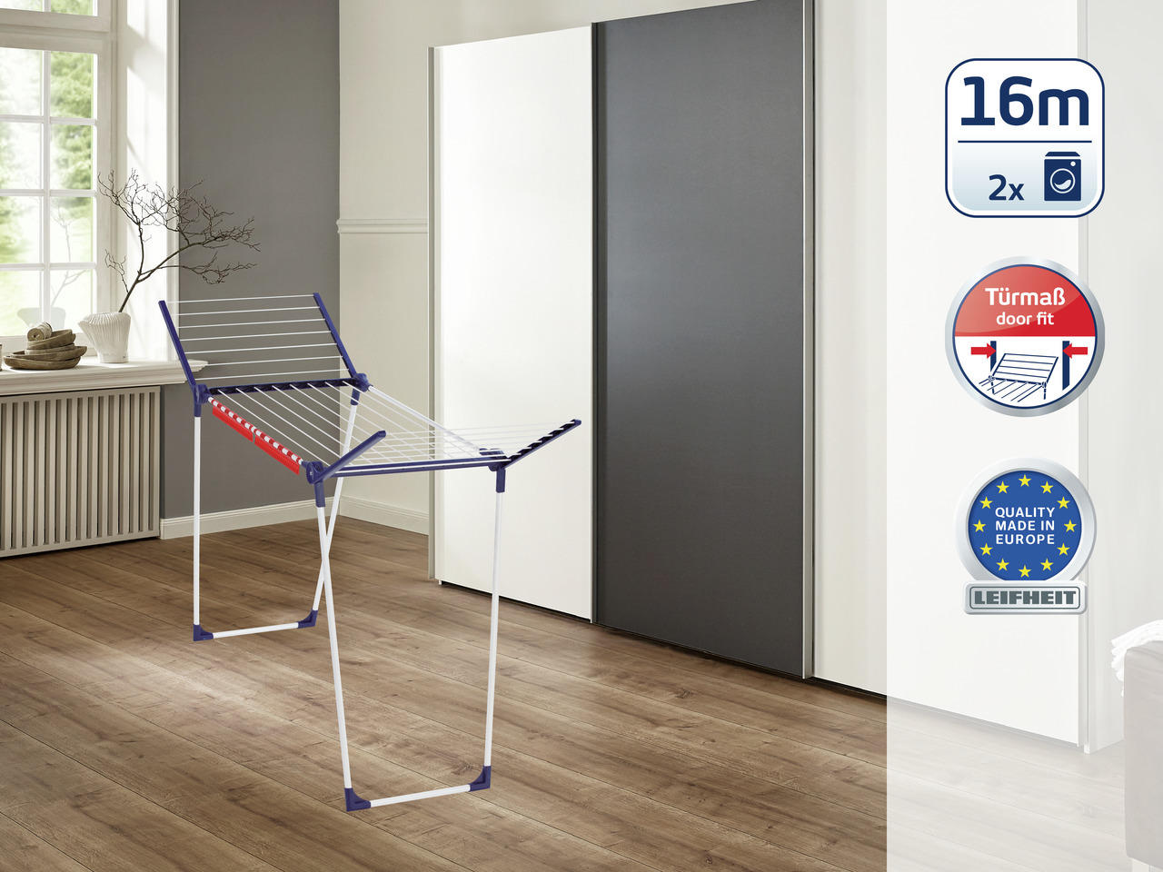 STANDTROCKNER PEGASUS 160 SOLID SLIM 55/173/107 cm  - Blau/Weiß, Basics, Kunststoff/Metall (55/173/107cm) - Leifheit