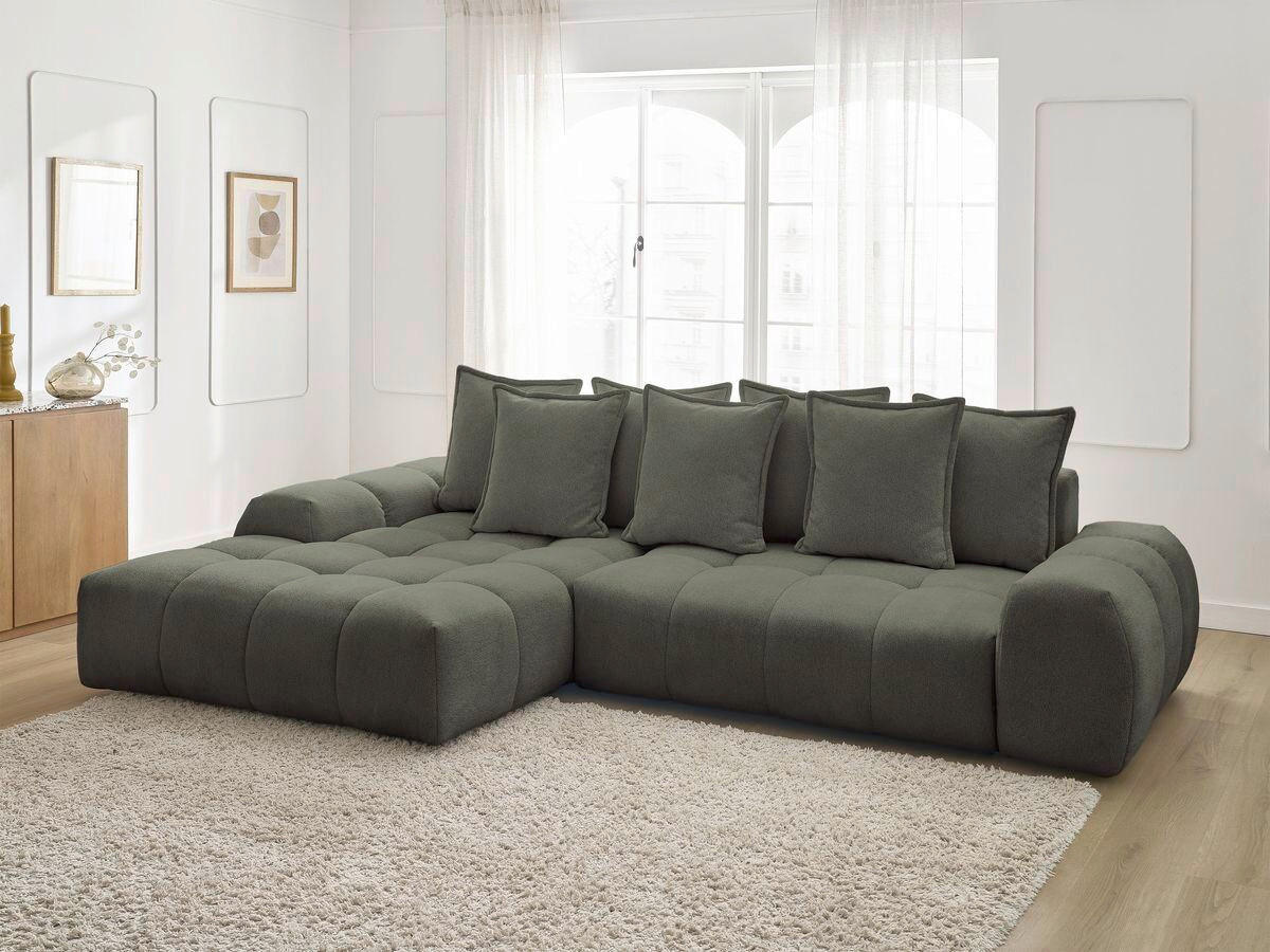 ECKSCHLAFSOFA EVEREST  mit Rücken echt, Armteil links, Armteil rechts Flachgewebe Grün  - Schwarz/Grün, MODERN, Kunststoff/Textil (180/318cm) - Livetastic