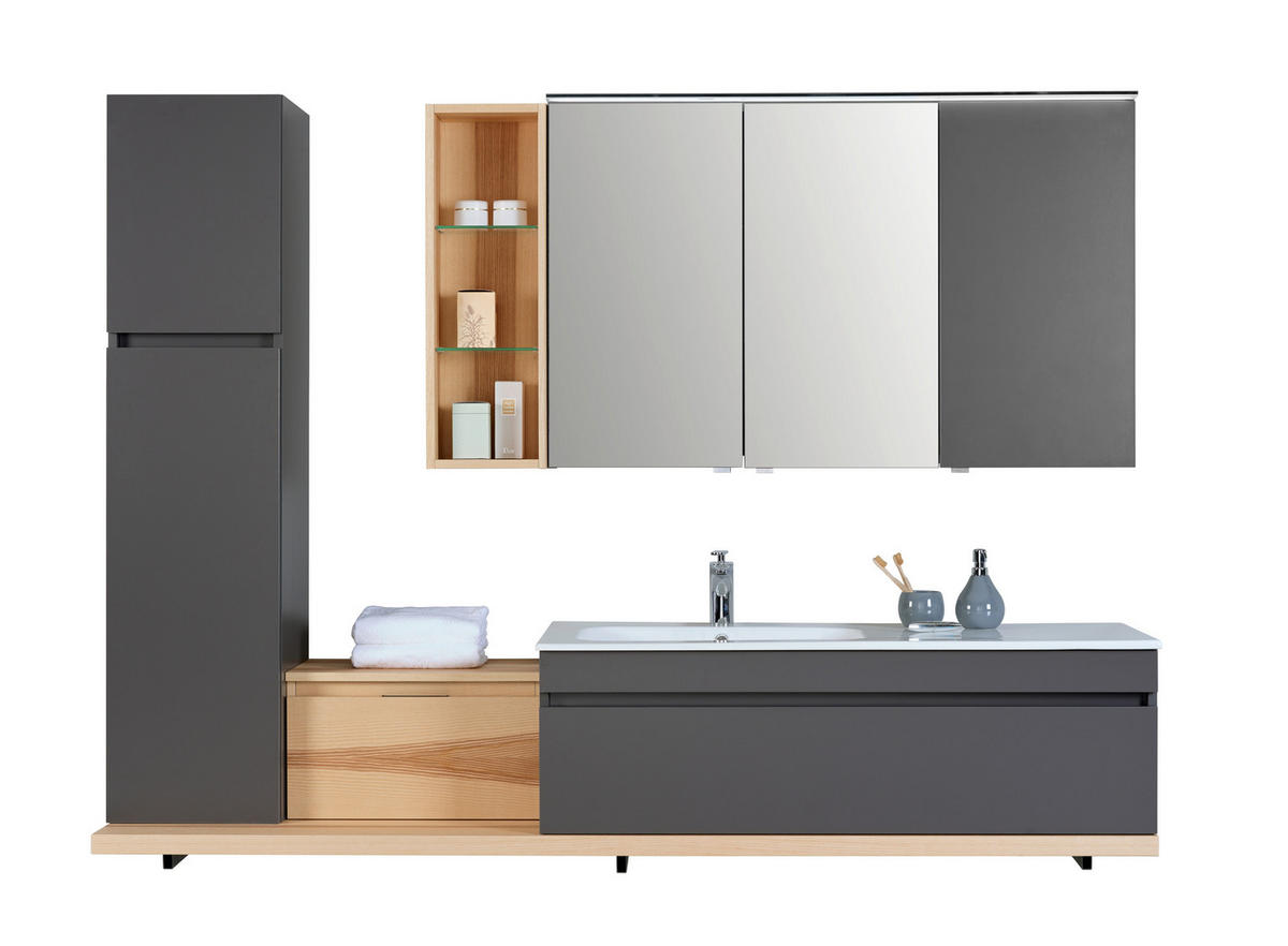 BADEZIMMER  in 207 cm  - Graubraun/Eschefarben, MODERN, Glas/Holz (207cm) - Novel