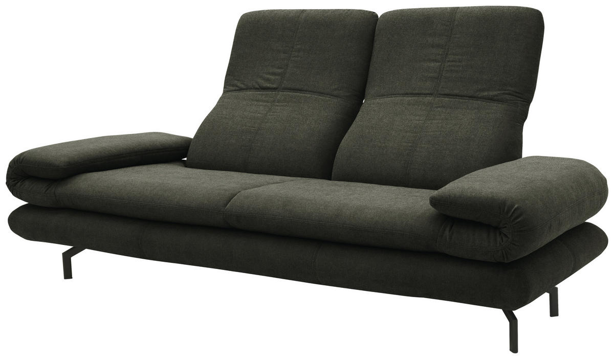 ZWEISITZER-SOFA mit Funktionen Webstoff Dunkelgrün  - Dunkelgrün/Schwarz, Design, Textil/Metall (204 (264)/83 (110)/98cm) - LOOKS by W.Joop