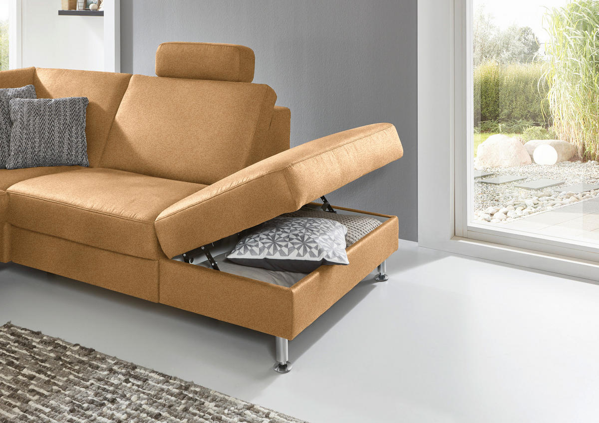 ECKSOFA in Mikrofaser Honig  275/242 cm  - Alufarben/Honig, Design, Textil/Metall (275/242cm) - Dieter Knoll
