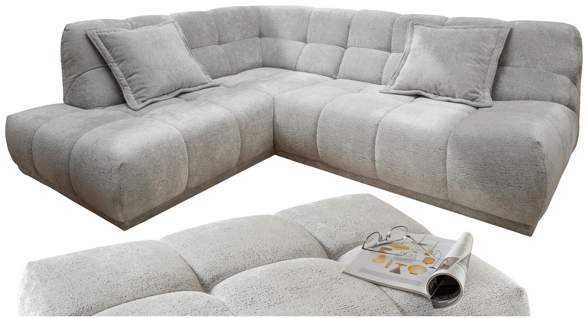 ECKSOFA Chenille Silberfarben  - Silberfarben/Schwarz, Modern, Kunststoff/Textil (203/254cm) - Livetastic