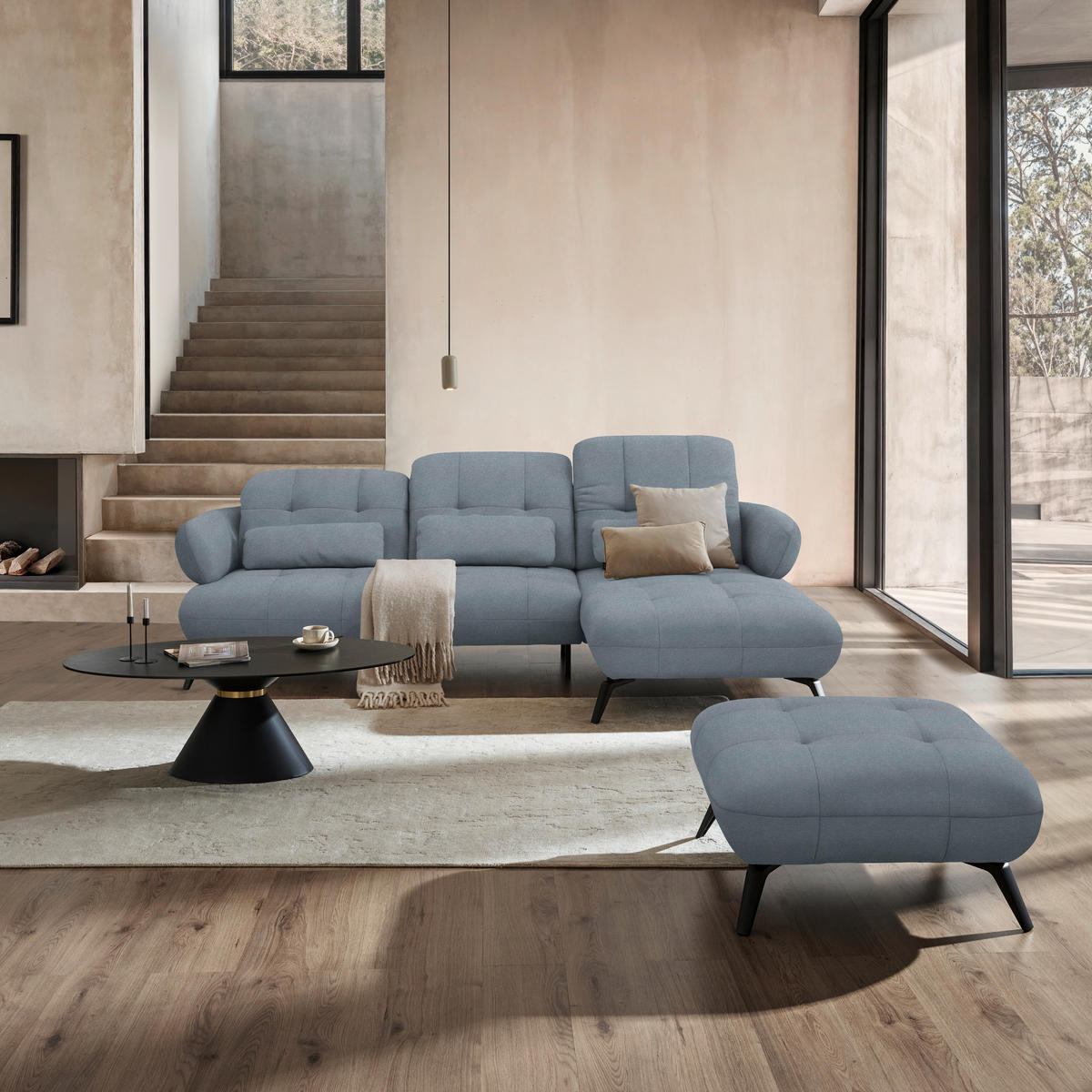 ECKSOFA Flachgewebe Blau  - Blau/Schwarz, Design, Textil/Metall (282/189cm) - Novel