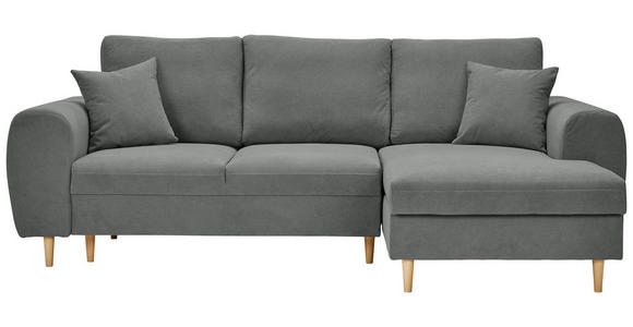 ECKSOFA Dunkelgrau Webstoff Zierkissen, Rückenkissen, Bettkasten  - Dunkelgrau/Naturfarben, KONVENTIONELL, Holz/Textil (240/145cm) - Carryhome