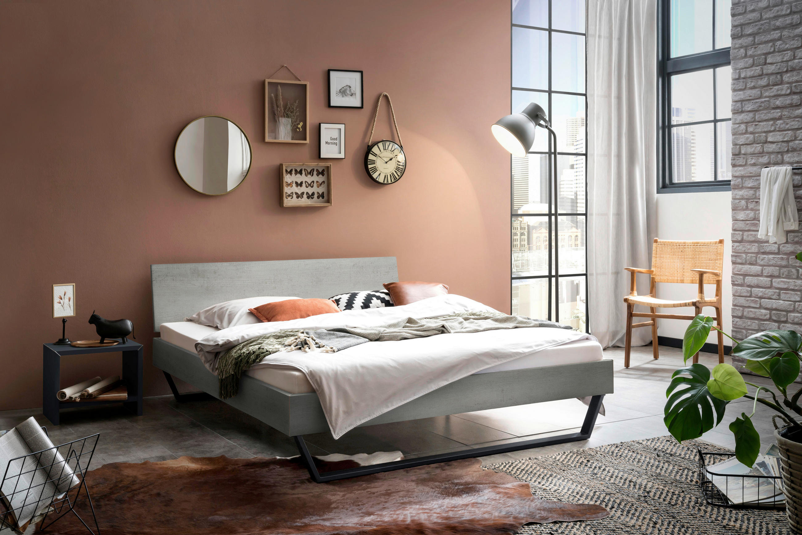 BETT 180/200 cm  in Grau  - Anthrazit/Grau, Design, Metall (180/200cm) - Hasena