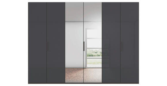 DREHTÜRENSCHRANK 301/235/61 cm,  in Graphitfarben, 6-türig  - Graphitfarben, Basics, Glas/Holzwerkstoff (301/235/61cm) - Novel