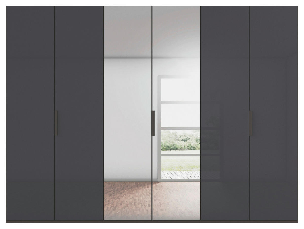 DREHTÜRENSCHRANK 301/235/61 cm,  in Graphitfarben, 6-türig  - Graphitfarben, Basics, Glas/Holzwerkstoff (301/235/61cm) - Novel