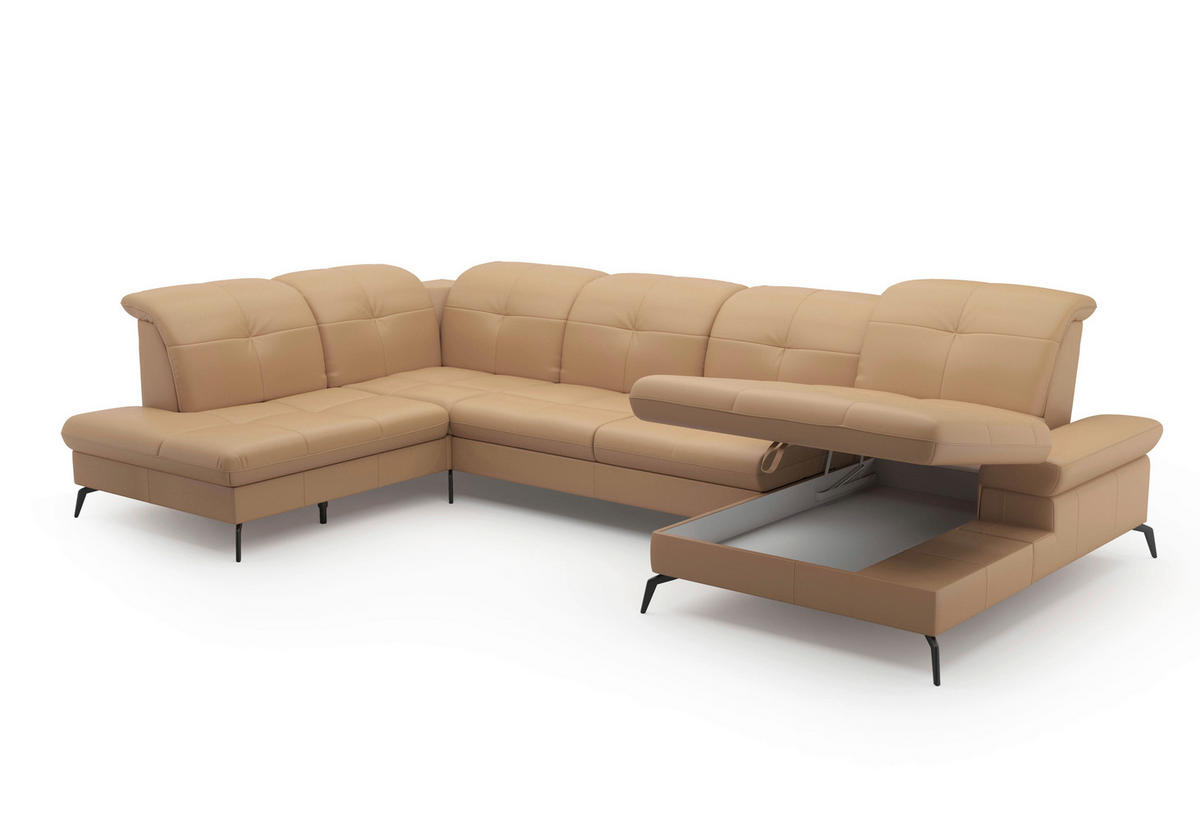 WOHNLANDSCHAFT in Echtleder Cappuccino  - Schwarz/Cappuccino, Konventionell, Leder/Metall (231/357/185cm) - Sit & More