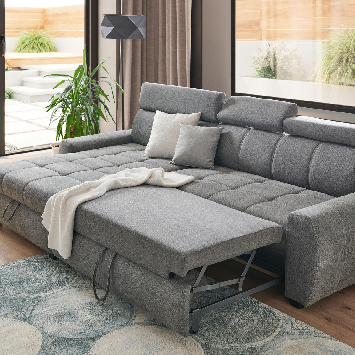 KUTNA GARNITURA tekstil  siva   - bijela/siva, Design, tekstil/plastika (173/276cm) - Stylife